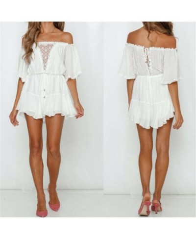 Lace Off Shoulder White Sexy Playsuits Women Big Flare Sleeve Jumpsuits Summer Beach Party Casual Lace Up Romper 2023 Fashion...