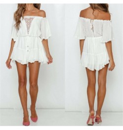 Lace Off Shoulder White Sexy Playsuits Women Big Flare Sleeve Jumpsuits Summer Beach Party Casual Lace Up Romper 2023 Fashion...