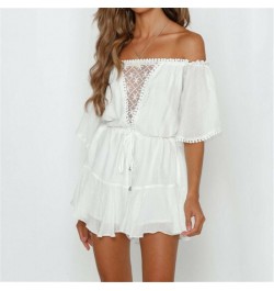 Lace Off Shoulder White Sexy Playsuits Women Big Flare Sleeve Jumpsuits Summer Beach Party Casual Lace Up Romper 2023 Fashion...