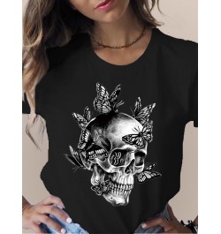 Summer Skull Flowers Fashion Women T-Shirt Graphic TShirt Lady Harajuku Tops 90s Short Sleeve Funny Tee Shirts Girls Clothes ...