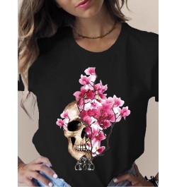 Summer Skull Flowers Fashion Women T-Shirt Graphic TShirt Lady Harajuku Tops 90s Short Sleeve Funny Tee Shirts Girls Clothes ...