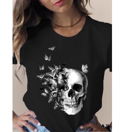 Summer Skull Flowers Fashion Women T-Shirt Graphic TShirt Lady Harajuku Tops 90s Short Sleeve Funny Tee Shirts Girls Clothes ...