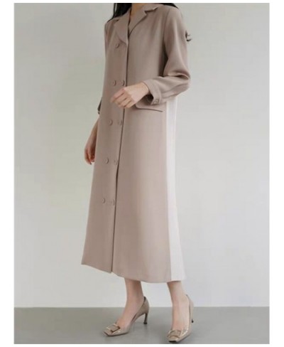 Patchwork Long Blazers For Women Notched Double Breasted Pleated Korean Style Female Fashion Coats Autumn Winter 2R8918 $98.9...