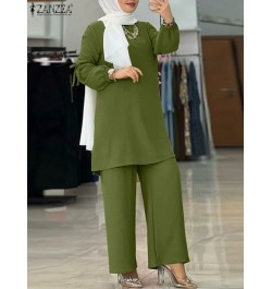 Elegant Long Sleeve Blouse Pant Sets 2PCS Solid Loose Abayas For Women Turkey Kaftan Fashion Fall Muslim Trouser Suit $64.28 ...