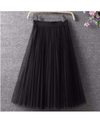 Vintage Women Maxi Long Mesh Pleated Skirt Korean Clothes Elastic Waist Ankle length Skirts Black White Pink Gray $25.88 - Sk...