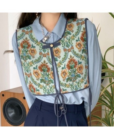 Vintage Cropped Vests Women Floral Embroidery Chic Streetwear Spring Sleeveless Coats Fashion Lace-up Hipster Unisex BF Ulzza...