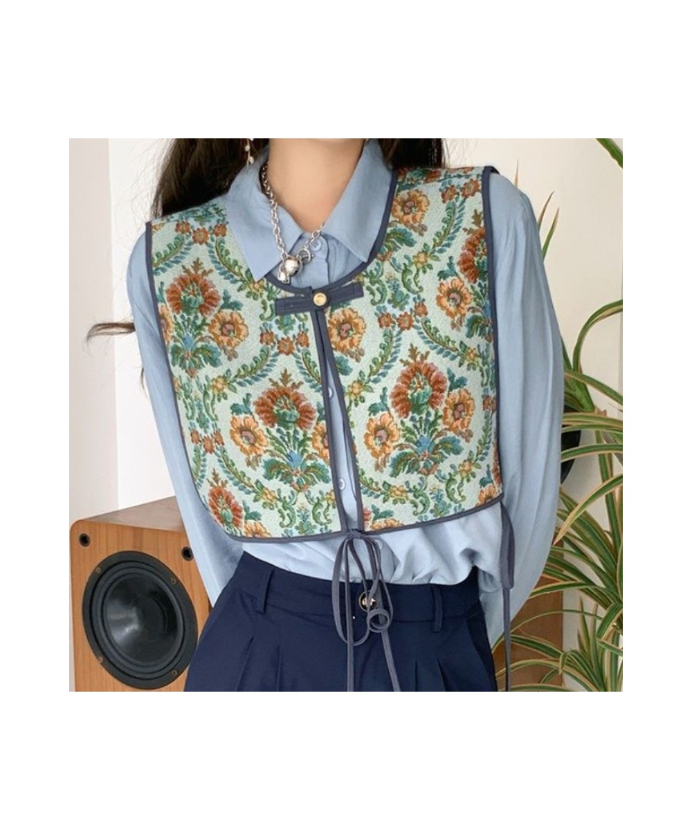 Vintage Cropped Vests Women Floral Embroidery Chic Streetwear Spring Sleeveless Coats Fashion Lace-up Hipster Unisex BF Ulzza...