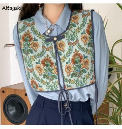 Vintage Cropped Vests Women Floral Embroidery Chic Streetwear Spring Sleeveless Coats Fashion Lace-up Hipster Unisex BF Ulzza...