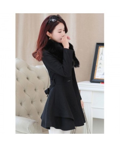 Korea Faux Fur Collar Wool Coats Women Autumn Winter Blend Woolen With Belt Single-Breasted Jackets Skirt Ruffled Overcoats 3...
