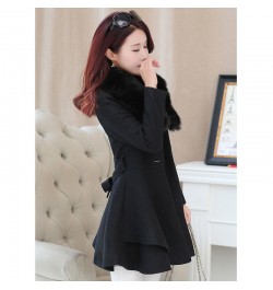 Korea Faux Fur Collar Wool Coats Women Autumn Winter Blend Woolen With Belt Single-Breasted Jackets Skirt Ruffled Overcoats 3...