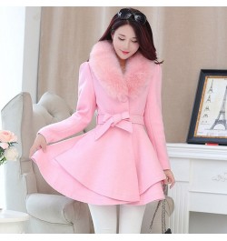 Korea Faux Fur Collar Wool Coats Women Autumn Winter Blend Woolen With Belt Single-Breasted Jackets Skirt Ruffled Overcoats 3...