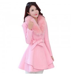 Korea Faux Fur Collar Wool Coats Women Autumn Winter Blend Woolen With Belt Single-Breasted Jackets Skirt Ruffled Overcoats 3...