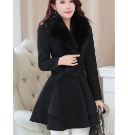 Korea Faux Fur Collar Wool Coats Women Autumn Winter Blend Woolen With Belt Single-Breasted Jackets Skirt Ruffled Overcoats 3...