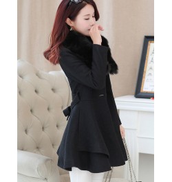 Korea Faux Fur Collar Wool Coats Women Autumn Winter Blend Woolen With Belt Single-Breasted Jackets Skirt Ruffled Overcoats 3...