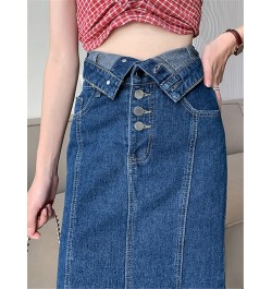 High Waist Women's Denim Long Skirts Spring Summer Buttons Side Split Blue Jeans Skirt Pockets Female 2023 New $51.95 - Skirts