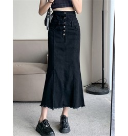 High Waist Women's Denim Long Skirts Spring Summer Buttons Side Split Blue Jeans Skirt Pockets Female 2023 New $51.95 - Skirts