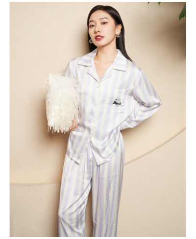 Striped Panda Silk Satin Couple Pajamas Set Cardigan Pyjamas Women Pajamas Long Sleeve Sleepwear Lounge Pijama Men Plus Size ...