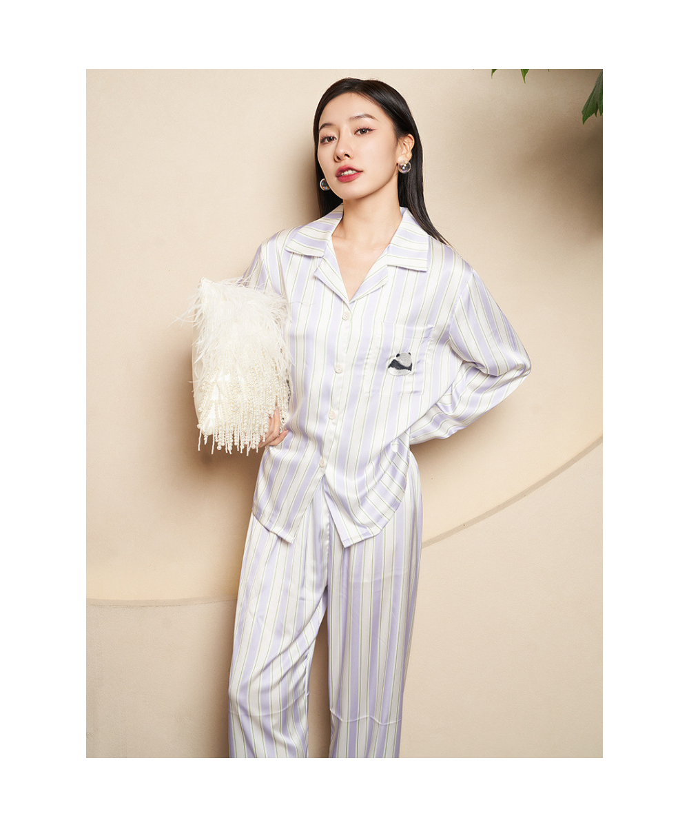 Striped Panda Silk Satin Couple Pajamas Set Cardigan Pyjamas Women Pajamas Long Sleeve Sleepwear Lounge Pijama Men Plus Size ...