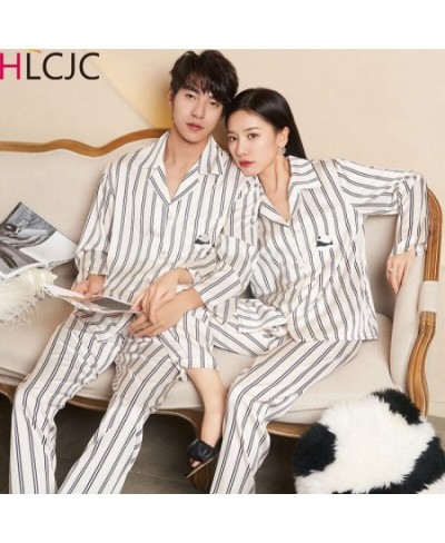 Striped Panda Silk Satin Couple Pajamas Set Cardigan Pyjamas Women Pajamas Long Sleeve Sleepwear Lounge Pijama Men Plus Size ...