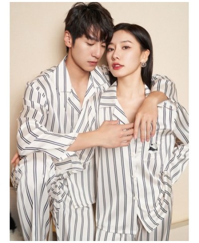 Striped Panda Silk Satin Couple Pajamas Set Cardigan Pyjamas Women Pajamas Long Sleeve Sleepwear Lounge Pijama Men Plus Size ...