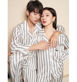 Striped Panda Silk Satin Couple Pajamas Set Cardigan Pyjamas Women Pajamas Long Sleeve Sleepwear Lounge Pijama Men Plus Size ...