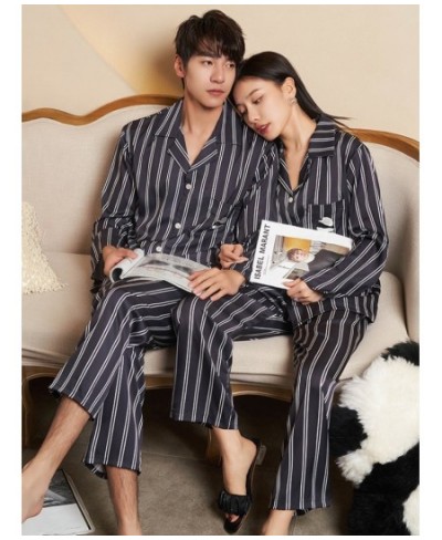 Striped Panda Silk Satin Couple Pajamas Set Cardigan Pyjamas Women Pajamas Long Sleeve Sleepwear Lounge Pijama Men Plus Size ...