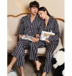 Striped Panda Silk Satin Couple Pajamas Set Cardigan Pyjamas Women Pajamas Long Sleeve Sleepwear Lounge Pijama Men Plus Size ...