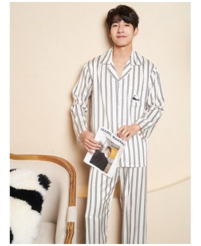 Striped Panda Silk Satin Couple Pajamas Set Cardigan Pyjamas Women Pajamas Long Sleeve Sleepwear Lounge Pijama Men Plus Size ...