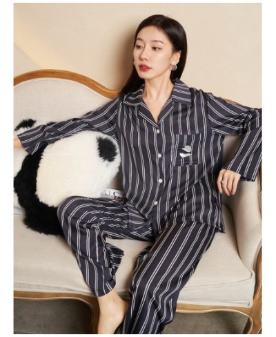 Striped Panda Silk Satin Couple Pajamas Set Cardigan Pyjamas Women Pajamas Long Sleeve Sleepwear Lounge Pijama Men Plus Size ...