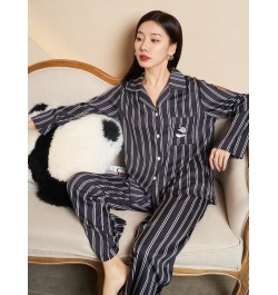 Striped Panda Silk Satin Couple Pajamas Set Cardigan Pyjamas Women Pajamas Long Sleeve Sleepwear Lounge Pijama Men Plus Size ...