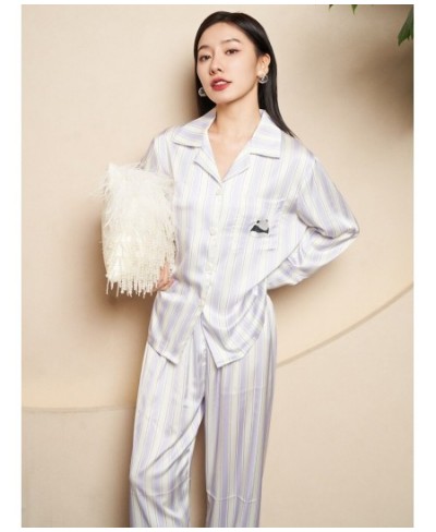 Striped Panda Silk Satin Couple Pajamas Set Cardigan Pyjamas Women Pajamas Long Sleeve Sleepwear Lounge Pijama Men Plus Size ...