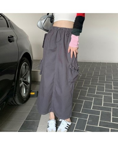 Cargo Long Skirts for Women 2022 New Vintage Streetwear Drawstring Split High Waist Loose Mid Calf Y2k Skirt $48.58 - Skirts