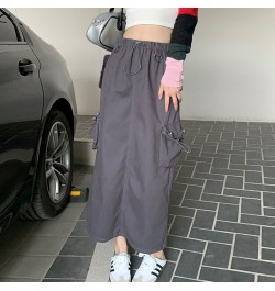 Cargo Long Skirts for Women 2022 New Vintage Streetwear Drawstring Split High Waist Loose Mid Calf Y2k Skirt $48.58 - Skirts