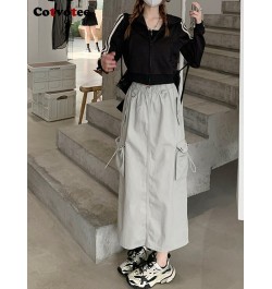 Cargo Long Skirts for Women 2022 New Vintage Streetwear Drawstring Split High Waist Loose Mid Calf Y2k Skirt $48.58 - Skirts