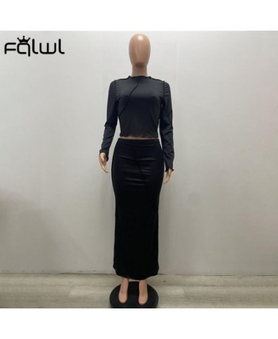 Streetwear 2 Two Piece Sets Women Skirt Long Sleeve O Neck Bodycon Top Long Maxi Skirts Black Blue Matching Dress Sets $43.59...