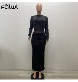 Streetwear 2 Two Piece Sets Women Skirt Long Sleeve O Neck Bodycon Top Long Maxi Skirts Black Blue Matching Dress Sets $43.59...