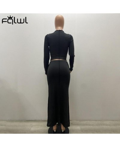 Streetwear 2 Two Piece Sets Women Skirt Long Sleeve O Neck Bodycon Top Long Maxi Skirts Black Blue Matching Dress Sets $43.59...