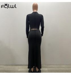 Streetwear 2 Two Piece Sets Women Skirt Long Sleeve O Neck Bodycon Top Long Maxi Skirts Black Blue Matching Dress Sets $43.59...