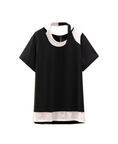 150Kg Plus Size Women's Bust 152 Contrast Stitching T-Shirt Summer Loose Short-Sleeved Fake Two-piece Top 5XL 6XL 7XL 8XL 9XL...