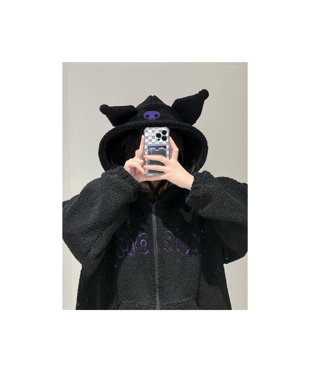 Kuromi Plush Warm Sweater Embroidery Hooded Lamb Fleece Autumn Winter Coat Y2k Sweet Girls Chic Loose Clothes For Women $51.6...