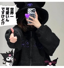 Kuromi Plush Warm Sweater Embroidery Hooded Lamb Fleece Autumn Winter Coat Y2k Sweet Girls Chic Loose Clothes For Women $51.6...