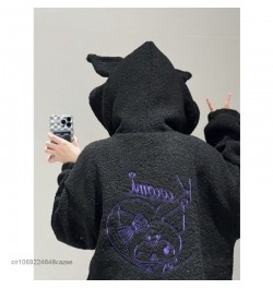 Kuromi Plush Warm Sweater Embroidery Hooded Lamb Fleece Autumn Winter Coat Y2k Sweet Girls Chic Loose Clothes For Women $51.6...