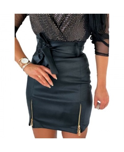 Fashion Sexy High waist Bandage PU leather Women Skirts Zipper Pencil Mini skirt Party Club Ladies Black skirt Streetwear $30...