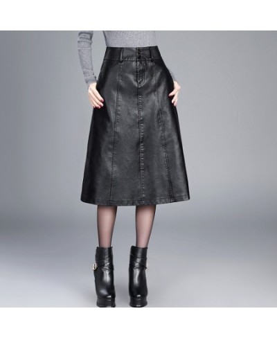 women Winter midi skirt 2023 spring womens high waist PU leather skirt faldas vintage saias plus size M-4XL fashion $55.67 - ...