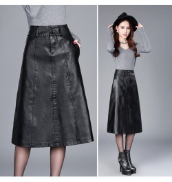 women Winter midi skirt 2023 spring womens high waist PU leather skirt faldas vintage saias plus size M-4XL fashion $55.67 - ...