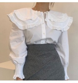 Korean Chic Double Ruffles Long Sleeve Blouses Women Fall Peter Pan Collor Shirts Femme Solid Puff Sleeve Tops Ropa Mujer 202...