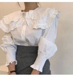 Korean Chic Double Ruffles Long Sleeve Blouses Women Fall Peter Pan Collor Shirts Femme Solid Puff Sleeve Tops Ropa Mujer 202...