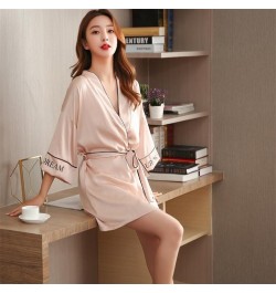 Casual Letter Kimono Robe Gown Suit Women Faux Silk Sleepwear Loose Bathrobe Sexy V-Neck Short Nightgown Summer Autumn $39.76...