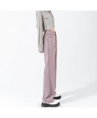 Purple High Waisted Jeans for Women 2022 Fashion Straight Vintage Streetwear Wide Leg Pants Full Length Y2K Denim Pants $51.4...