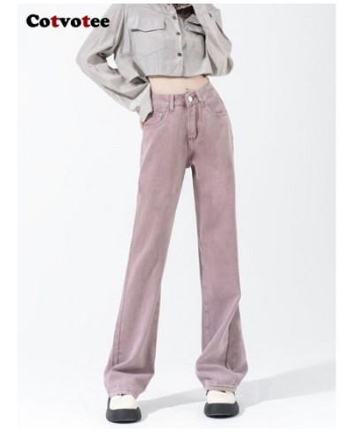 Purple High Waisted Jeans for Women 2022 Fashion Straight Vintage Streetwear Wide Leg Pants Full Length Y2K Denim Pants $51.4...